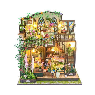 M2322 Darcy Flower Doll Houses Miniature DIY Wooden Dollhouse Mini Doll House With Light for Girls