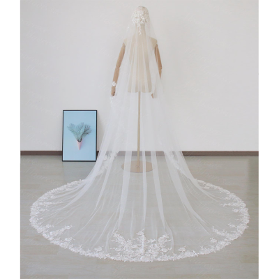 Beaded Floral Lace Mantilla Veil Spanish Look Vintage Trim Wedding Veil with Comb Gorgeous Church Long Mantilla Bridal Lace Veil