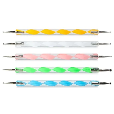 Nail Art Pen Set  5-Piece Acrylic Double-Ended Spiral Rod Dotting Pens with Rhinestone Tips