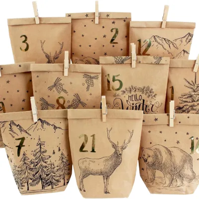 Kraft Paper Box Screen Printing Christmas Advent Calendar Bag for Christmas