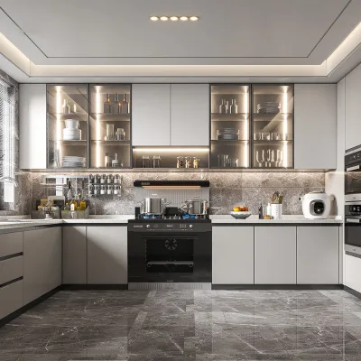 Modern Kitchen Storage Cabinet Custom Kitchen Cabinets with Contemporary Design for Home Apartment Villa OEM ODM Supplier