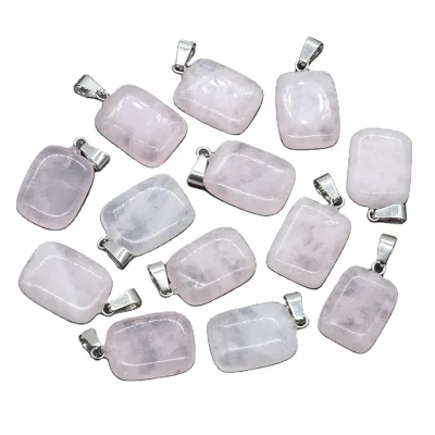 2026 Unisex Colored Crystal Stone Rose Quartz Cuboid Pendant