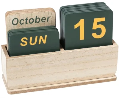 Modern Farmhouse Aesthetics Wooden Block Perpetual Desktop Calendar Stand Daily for Flip Desk Calendar with Storage Rack Feature