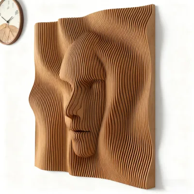 M16 Curved Wood Grain Human Face Sculpture Art Deco Floral Outline Textured Layers Eco-Friendly UV Resistant Waterproof Wall