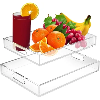 Wholesale Decorated Clear Acrylic Rectangle Serving Trays Modern PMMA Deco Serving Tray Plexiglass Table Display Tray for Coffee