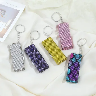 Wholesale Bling Rhinestone Pill Box Keychain Mini Aluminum Alloy Portable Medicine Storage Container Diamond Covered Pill Case