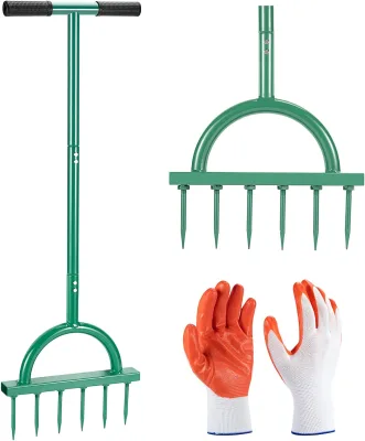 Multi-function Lawn Aerator Spikes Aerating Tool, Manual Yard Aerator Tools with T-Handle, Wide Foot Plate, Six 3.9 Inch Soil Sp