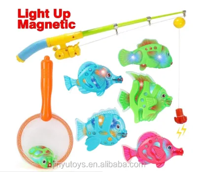 Magnetic Light up Kids Fishing Pole Bath Toy Set - Rod and Reel With Sea Turtle and 5 Unique Fish Kids Bath Toys