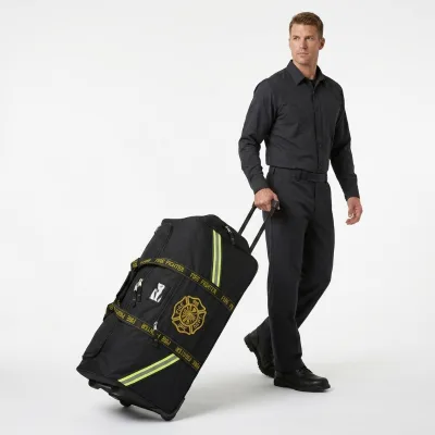 Large Firefighter Rescue Turnout Fire Gear Bag with Wheeled Nylon & Polyester Zipper Closure Large Capacity Casual Style