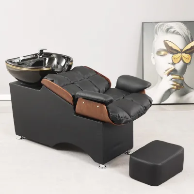 Multicolor Comfort Shampoo Bed Hair Salon Washing Station with Ceramic Basin and Foot Control Pedal