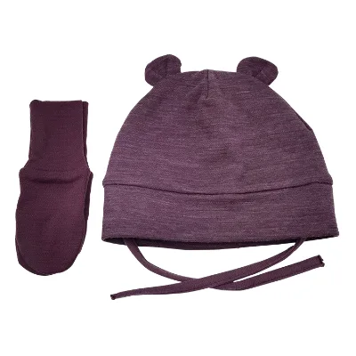 Custom logo Winter Warm 100% Merino Wool Newborn Baby Kids Beanie Hat and Mittens Set