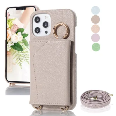 Shoulder Hanging Neck Hanging Diagonal Shoulder case with Strap Lanyard Phone case for iphone 15 Pro Max Case with Notebook Type