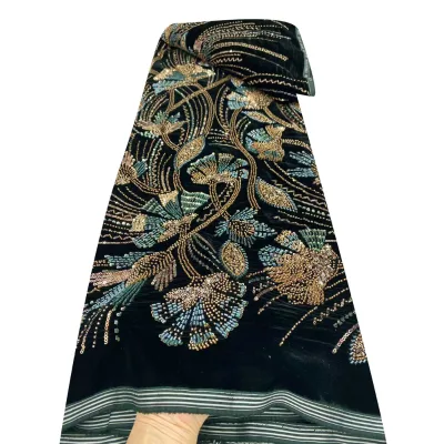 Jacquard Velvet Base Knitted Bead Tube Bubble Embroidery Lace Fabric for Wedding Dress Accessories Bead Embroidered 1V26031601