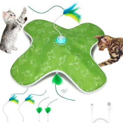 Interactive Cat Toys Rechargeable, Hide and Seek Kitten Toy with Touch Activated, Moving Concealed Feather, Tumbler Toy Design