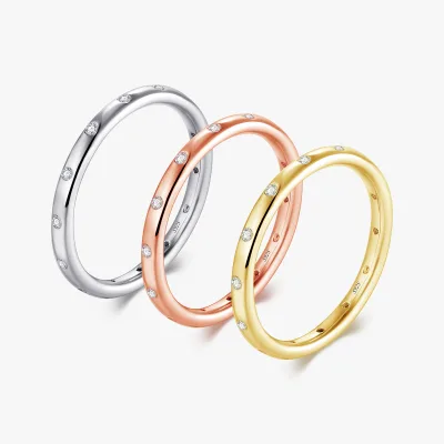 Simple 3 Color Rings 925 Sterling Silver Fashion Round CZ Thin Stackable Eternity Band Rings for Women Fine Jewelry