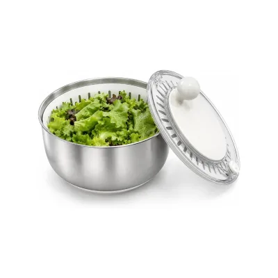 Stainless Steel Salad Spinner Large with Stop Button Vegetable Dryer Salad Chopper Bowl Non-Slip Base Dishwasher Safe