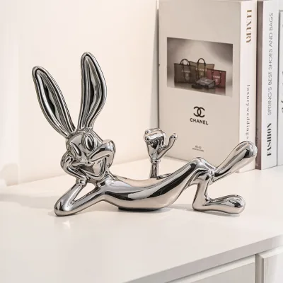 Art Deco Easter Day Cartoon Rabbit Oskar Figurine Novelty Wine Cabinet Living Room Entrance TV Cabinet Home Decoration Item