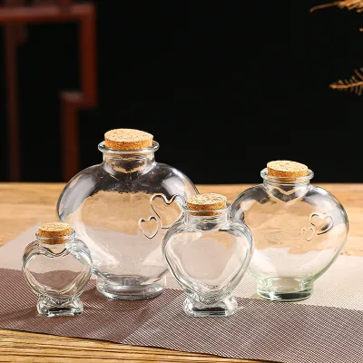 Wedding Ceremony Decorations Clear Glass Jar Message Wishing Bottle Heart Shaped Glass Bottles With Cork Lids
