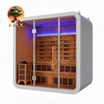 Luxury Multi-person Outdoor Sauna Cabin with Full Glass Front for Home Garden