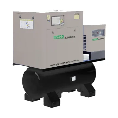 Easy to Install Small 7.5kw 3 in 1 Tank Mounted Screw Air Compressor 200 Liters Tank Screw Air Compressor