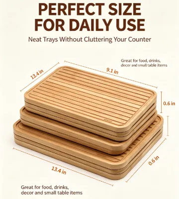 Wooden Chopping Board Set (Set of 3) Beech Wood Cutting Board for Vegetables Bread