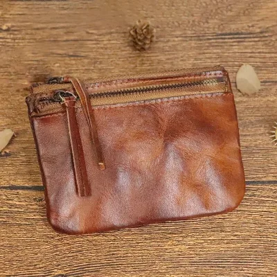 Top Layer Cowhide Genuine Leather Men's Vintage Retro Distressed Small Wallet with Multi-Card Slot collectible cards