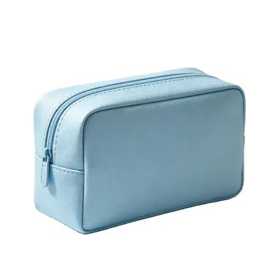 Light Blue for Women Travel Makeup Pouch PU Leather Faux Suede