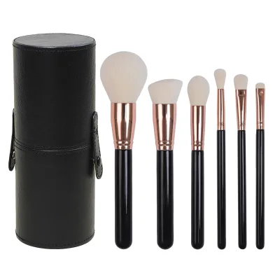 Premium Synthetic Hair Makeup Brush Set with Wood/Plastic Handles 6-Piece Eye & Face Travel-Friendly Set in Black/Gold