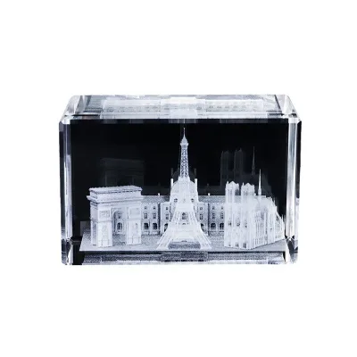 Wholesale Elegant 80mm French Eiffel Tower 3D Crystal Paperweight K9 Engraved Business Gifts Christmas Painted Carved Model