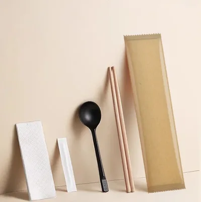 Disposable Bamboo Chopsticks Set Napkin Spoon Fork Pack for Take Out Food Restaurant