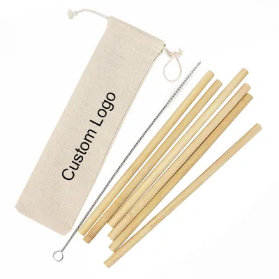 Reusable Bamboo Straw for Coffee Milk Tea Juice Straw Bamboo Peeling Wholesale Bamboo Straw Set Custom logo