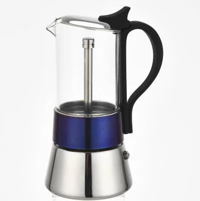 China Supplier Oem Custom 4 Cup Crystal Glass-top & Stainless Steel Stove Top Espresso Makers
