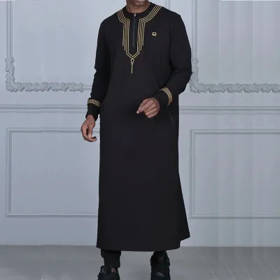 Customizable Arabic Black Traditional Jalabiyas Jubbah Men's Long Sleeved Islamic Ramadan Robe by Designer for Spring Season