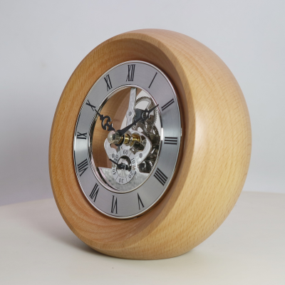 Home Decorative Desk Clock Living Room Crafts Vintage Desktop Skeleton Table Clock With Wood Frame