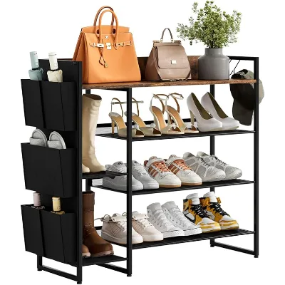4-Tier Shoe Organizer Free Standing Shoe Display Rack Stand  with Storage Bag for High Heels