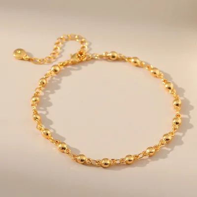 New Arrival DIY Handmade 18K Gold Plated Chain Link Minimalist Style Round-bead Bracelet European American Fashion Office Career