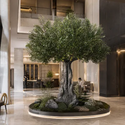 Large Artificial Olive Tree Custom Size Fiberglass Trunk for Hotel Atrium Mall Commercial Projects Wedding Christmas Durable
