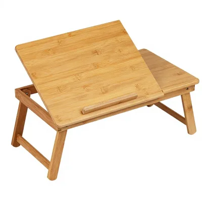 Bamboo Lap Stand Foldable Adjustable Tilt Bed Tray Lap Desk With Book Holder for Sofa Study Compact Laptop Table