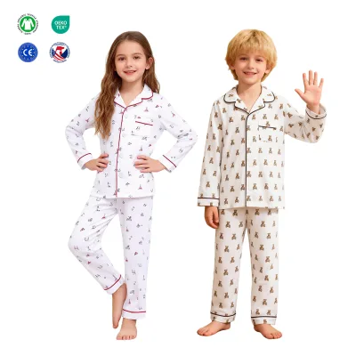 OEM Organic Cotton Kids Pajamas Set All Season Unisex Boys Girls Homewear Two Piece Luxury Soft Children Clothes Loungewear