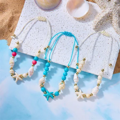 European and American cross-border Bohemia hand-woven bracelet ins marine series starfish conch turquoise pulling rope