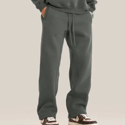 Wholesale High Quality 420g StreetWear Tracksuits Polyester/Cotton Canvas Thick Fleece Oversize Loose Straight Mid Waist Custom