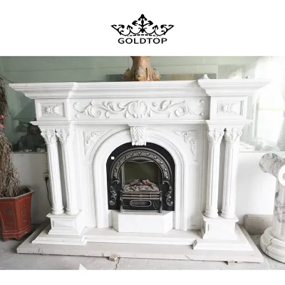 GOLDTOP Cream Color Natural Marble Electric Fireplace Modern European Design Style Wall Mounted for Villa OEM/ODM Options