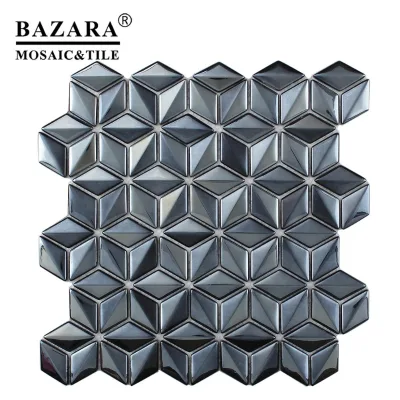 Black Glass 3d Rhombus Mosaic Building Glass Tile for Wall Decoration