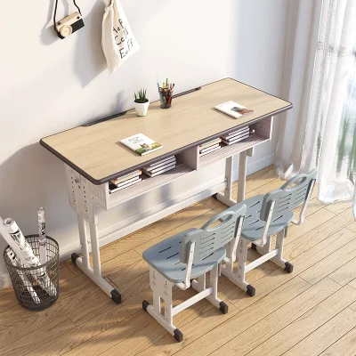 Double Student Desk and Chair Sets School Furniture Adjustable Durable Stationery Items for School