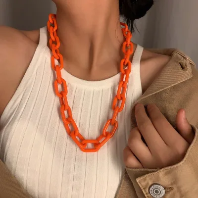 Hip Hop Punk Colorful Chunky Choker Collar Necklace Rock Acrylic Link Chain Necklace for Women and Girls