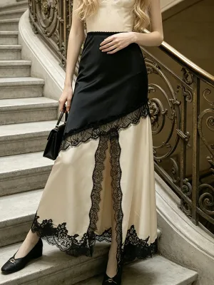 GX-2026 Lace slit half-length skirt - elegant and fashionable women's European style skirt