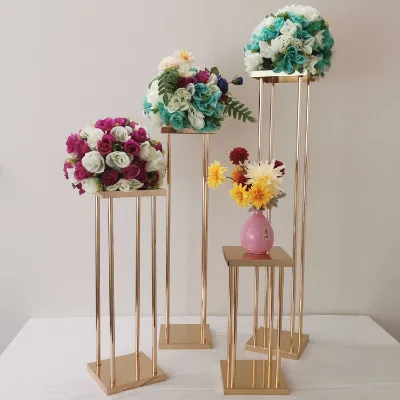 Flower Stand Centerpiece Rectangle Gold Wedding Table Centerpiece Metal Flower Stand for Wedding Decoration