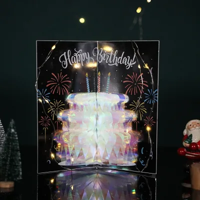 New Birthday Glitter Cake Folding Greeting Card Birthday 3D Greeting Card Wholesale