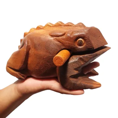 Extra Large 9\" Wood Frog Rasp Good Luck Animal Shaped Tone Block Handcrafted Musical Home Decoration Novelty Creative