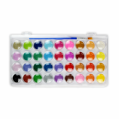 Hot Sale Solid Watercolor Paint Set 12 24 36 Colors Dried Water for Canvas Painting in Plastic Box with Wood Brush